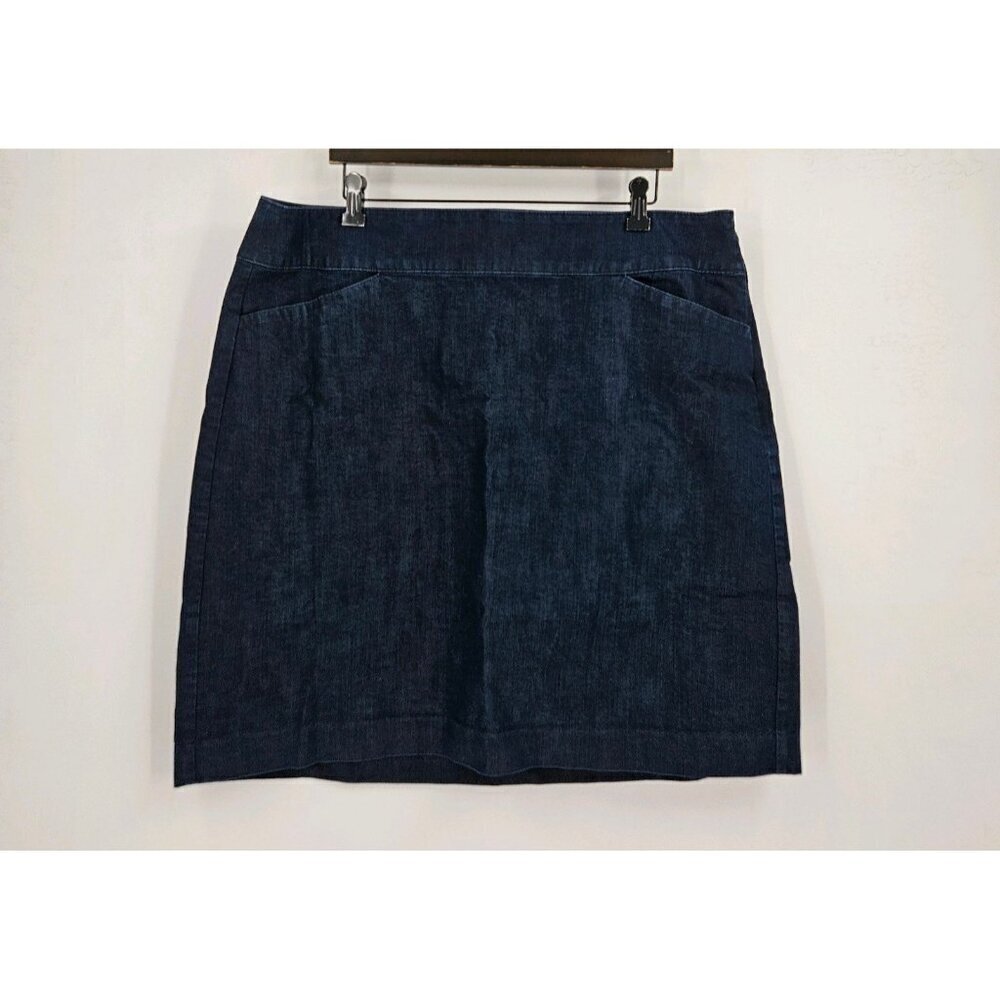 Talbots Woman Blue Jean Dark Denim Mini Skirt Womens Sz 16w Left Side Zip